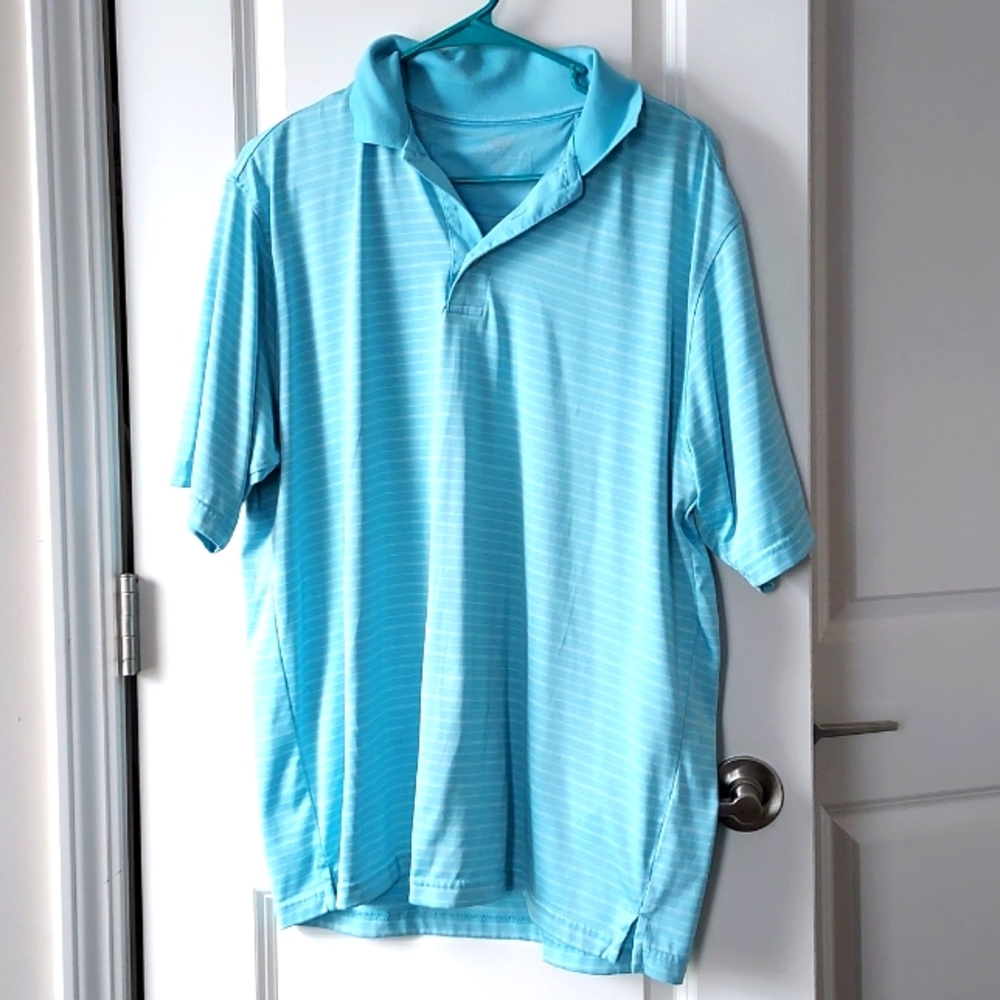 Wedge Performance short sleeve button-up polo blue white